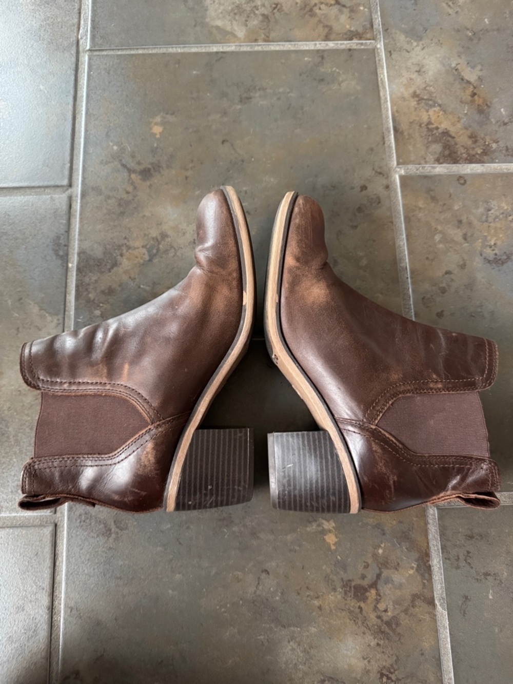 Timberland Chelsea Ankle Boots Brown Leather Pull-On Block Heel Women’s 7.5 - Picture 5 of 8